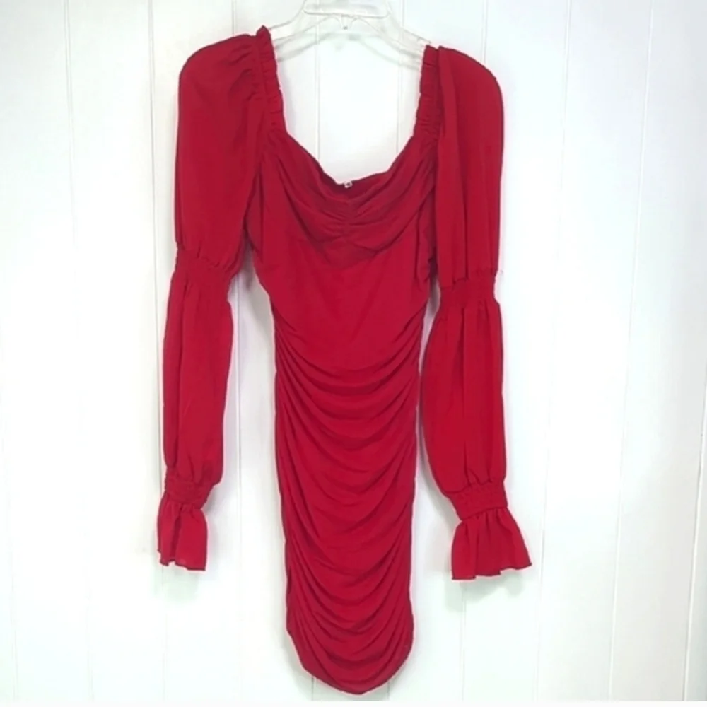 Sexy Valentines Day Elegant Red Ruched Dress - Picture 5 of 5